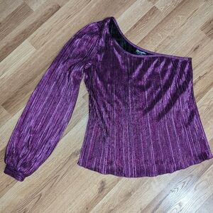 Vibrant Purple Asymmetrical Ribbed Blouse